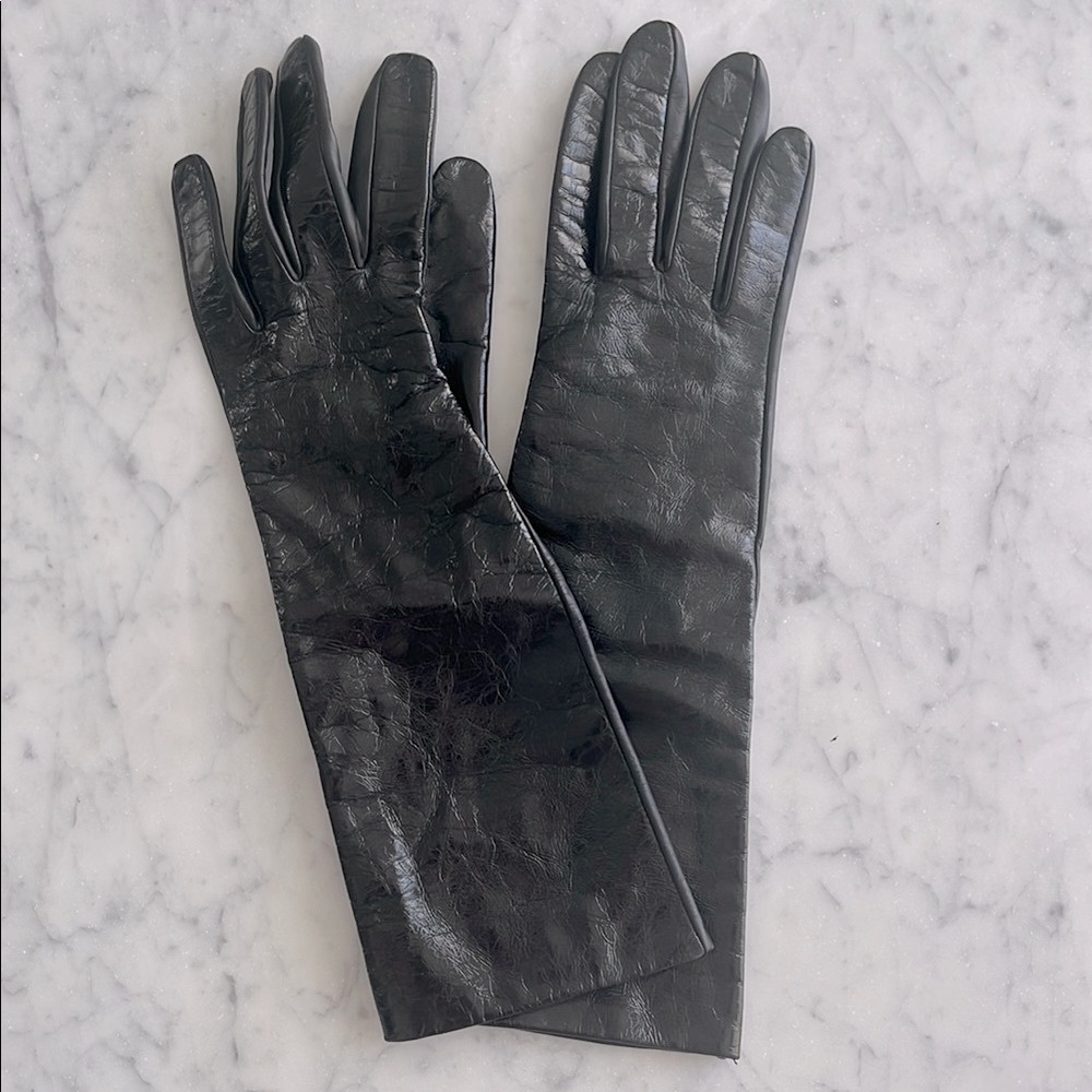 Bloomingdale's Black Leather, Silk Lined Gloves
Really elegant.